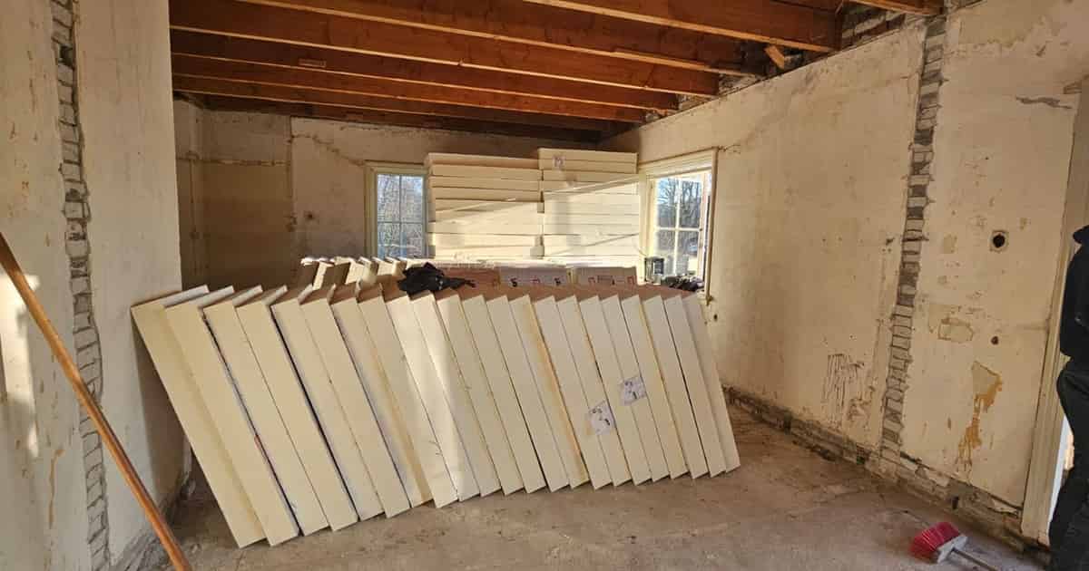 Insulation boards ready to fit during the energy upgrade on the Dilgtweg in Haren